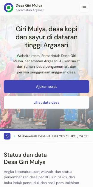 Tampilan template Dasbor nila di ponsel