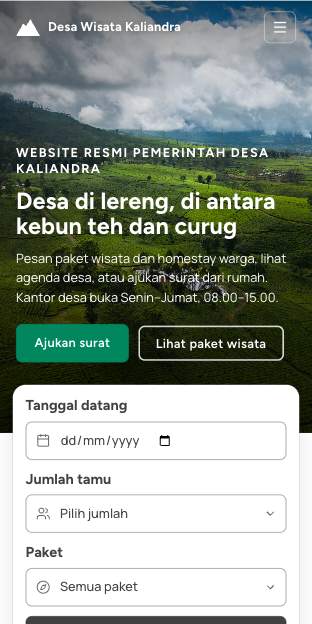 Tampilan template Desa wisata pegunungan di ponsel