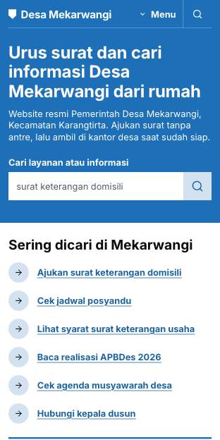 Tampilan template Loket layanan di ponsel