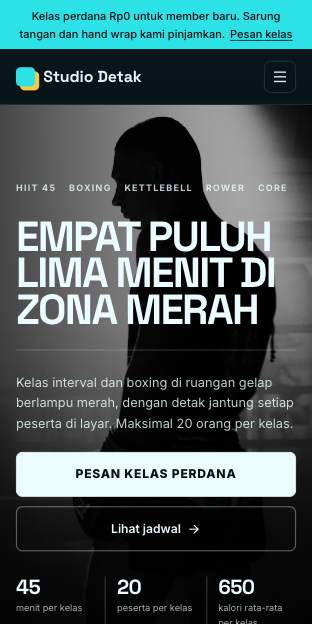 Tampilan template Studio HIIT di ponsel