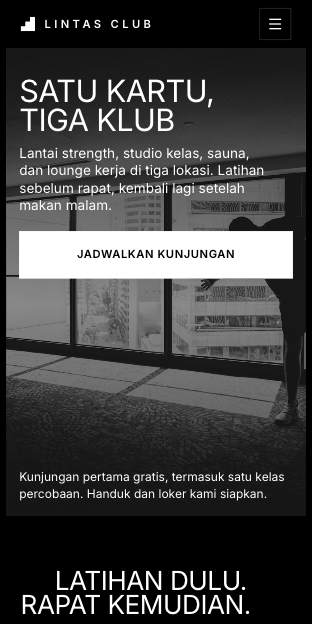 Tampilan template Klub hitam di ponsel