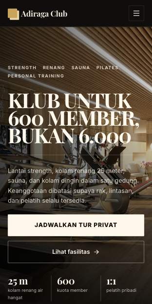 Tampilan template Klub premium di ponsel