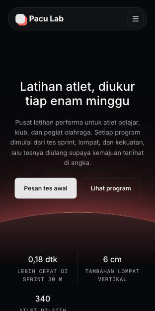 Tampilan template Lab atlet di ponsel
