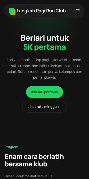 Tampilan template Program latihan di ponsel