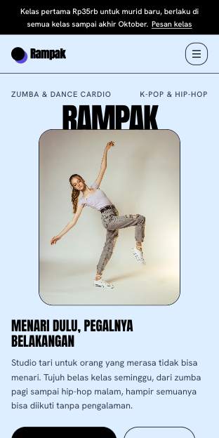 Tampilan template Studio tari di ponsel