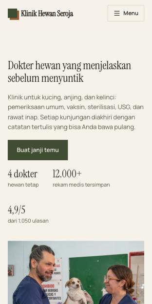 Tampilan template Klinik tenang di ponsel