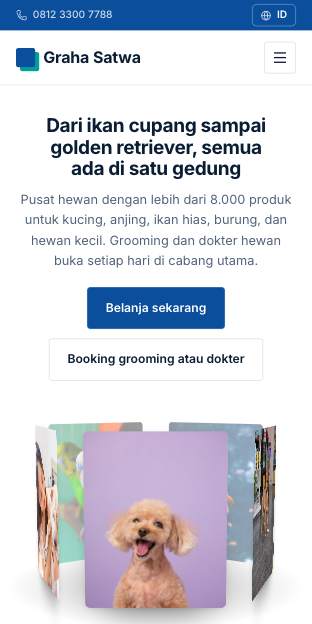 Tampilan template Pusat hewan di ponsel