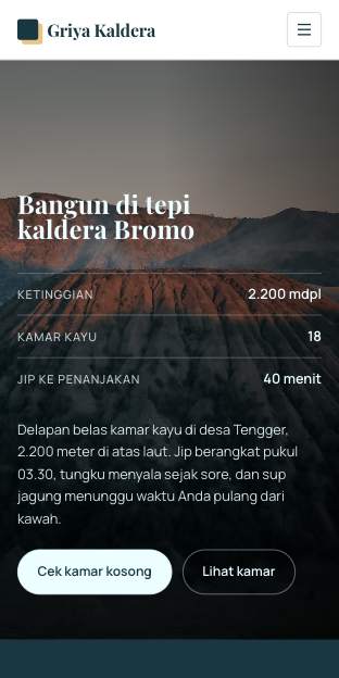 Tampilan template Pondok gunung di ponsel