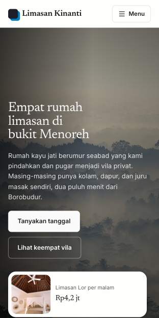 Tampilan template Jurnal vila di ponsel