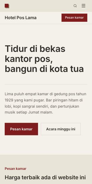 Tampilan template Hotel kota di ponsel