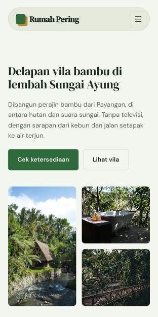 Tampilan template Vila tropis di ponsel