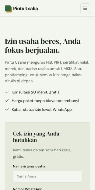 Tampilan template Mitra usaha di ponsel