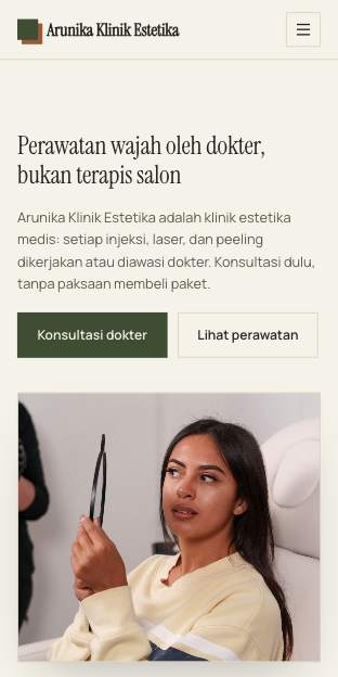 Tampilan template Klinik butik di ponsel
