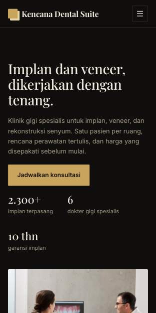 Tampilan template Dental estetik di ponsel