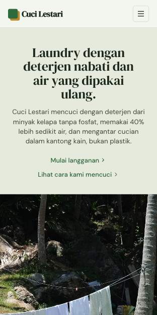 Tampilan template Cuci hijau di ponsel
