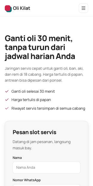 Tampilan template Servis cepat di ponsel