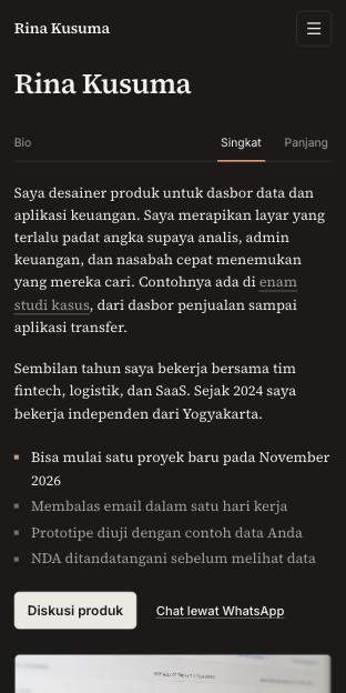 Tampilan template Catatan gelap di ponsel