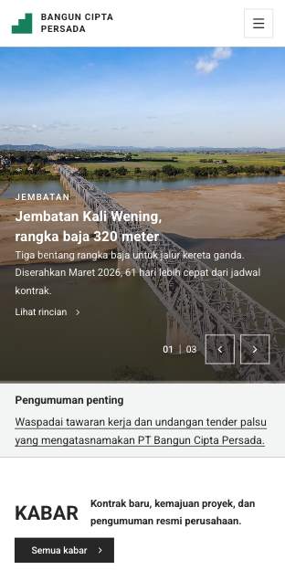 Tampilan template Korporat tertib di ponsel