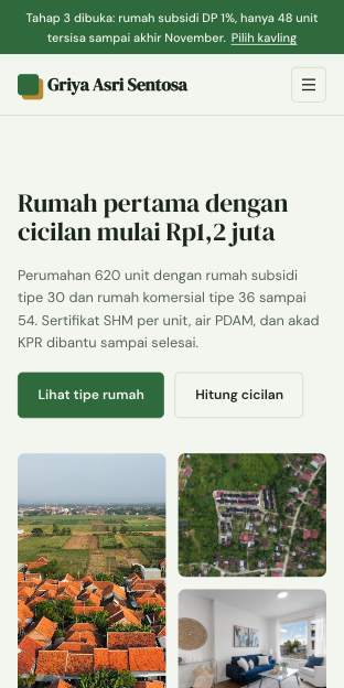 Tampilan template Peluncuran perumahan di ponsel
