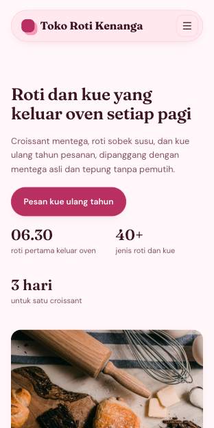 Tampilan template Bakery manis di ponsel