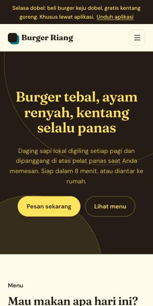 Tampilan template Burger ceria di ponsel