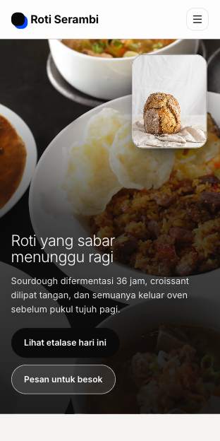 Tampilan template Etalase roti di ponsel