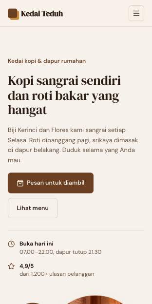 Tampilan template Kafe hangat di ponsel