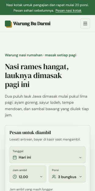 Tampilan template Warung modern di ponsel