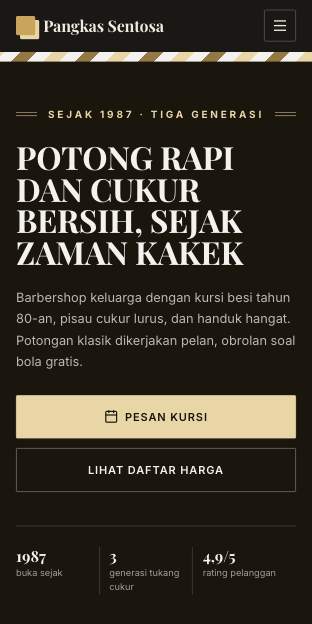 Tampilan template Barbershop klasik di ponsel