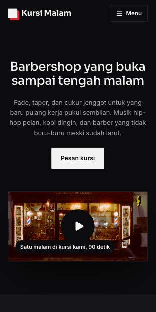 Tampilan template Barber malam di ponsel