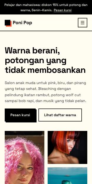 Tampilan template Blow-dry bar di ponsel