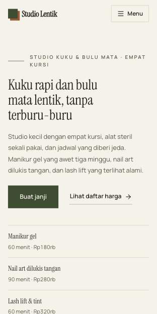 Tampilan template Studio butik di ponsel