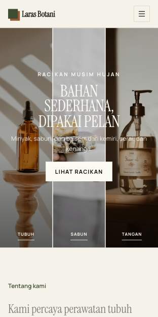 Tampilan template Butik bersahaja di ponsel