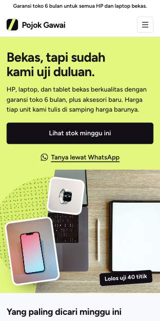 Tampilan template Gawai bekas limau di ponsel