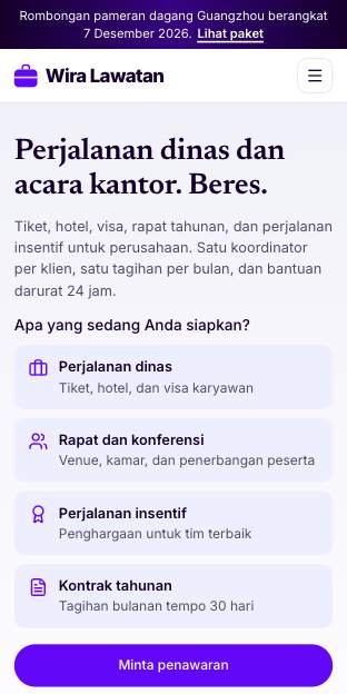 Tampilan template Koper dinas di ponsel