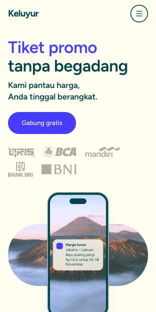 Tampilan template Kabar tiket di ponsel