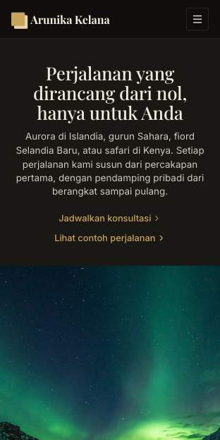 Tampilan template Tur privat di ponsel