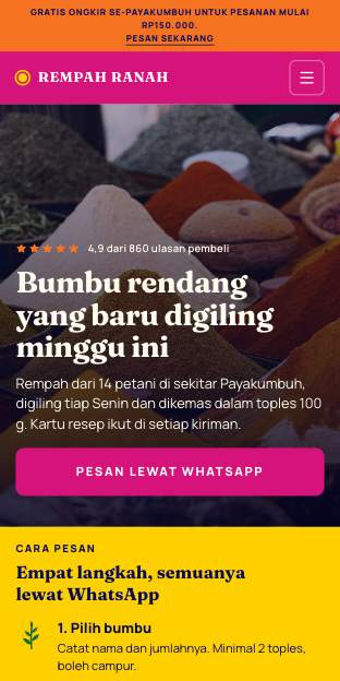 Tampilan template Rempah di ponsel