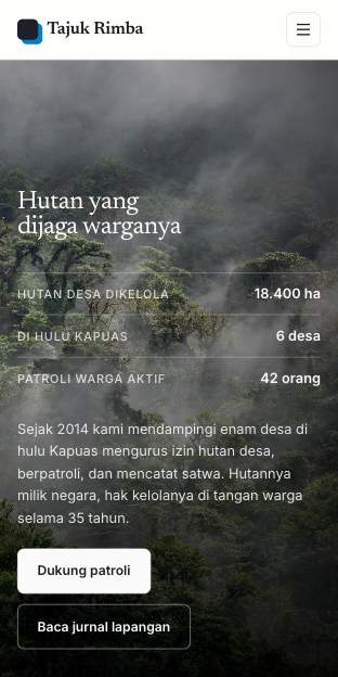 Tampilan template Jurnal rimba di ponsel